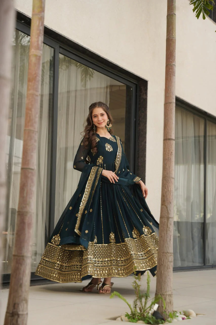 Varuti Embroidered Golden Zari Anarkali Gown