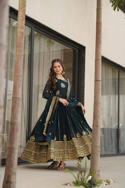 Varuti Embroidered Golden Zari Anarkali Gown