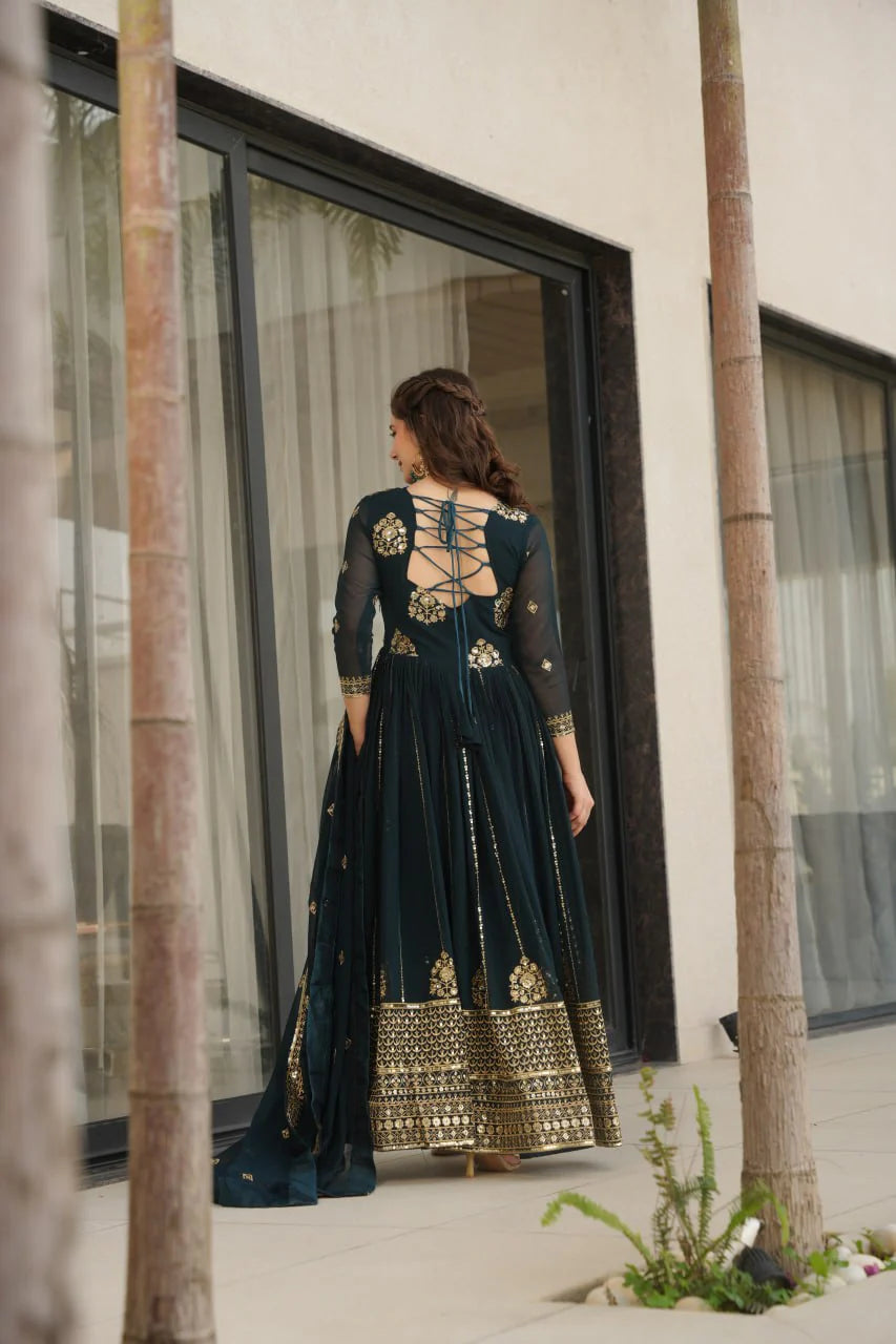 Varuti Embroidered Golden Zari Anarkali Gown