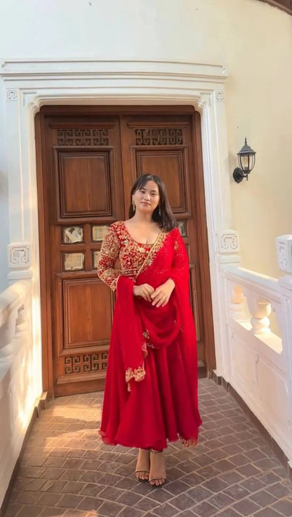 Rust Designer Party Wear Look Anarkali