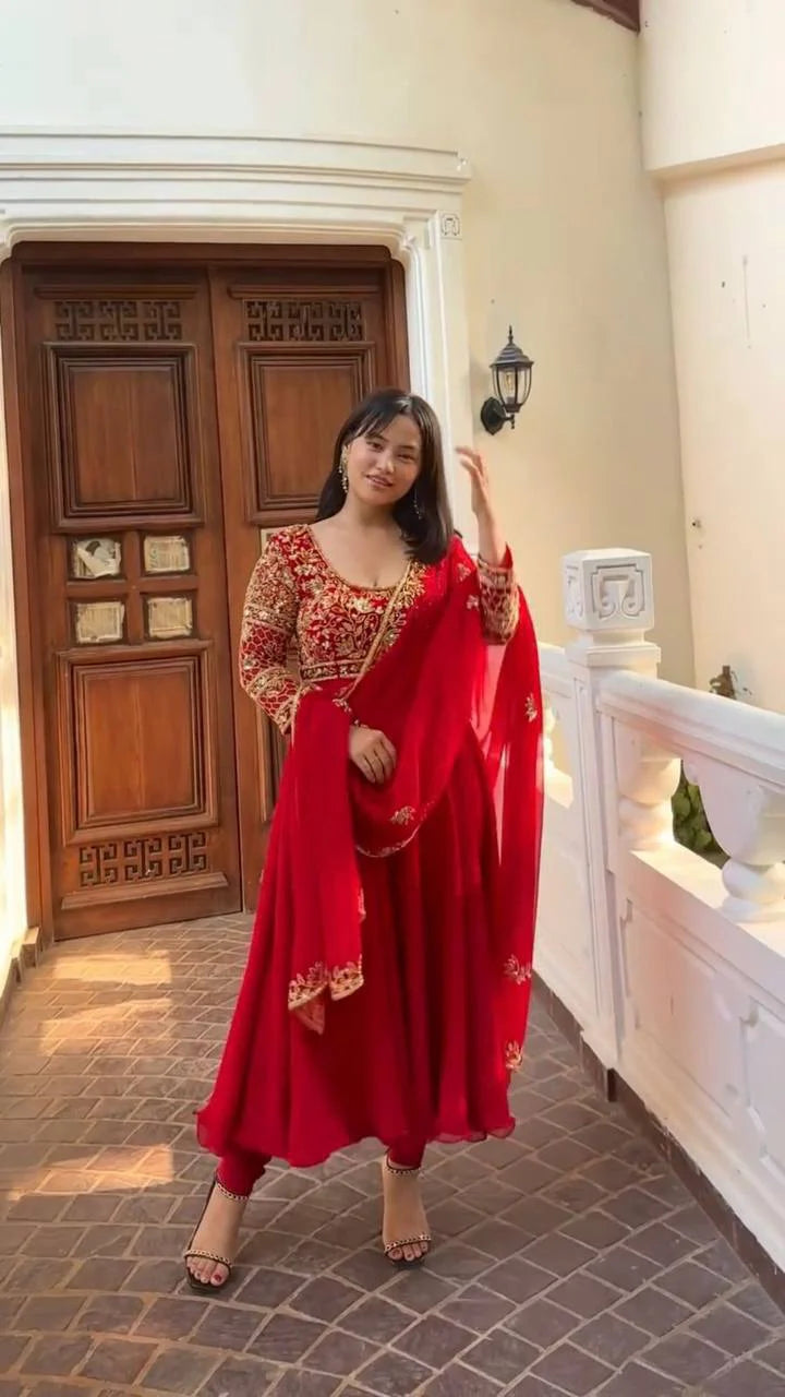 Rust Designer Party Wear Look Anarkali