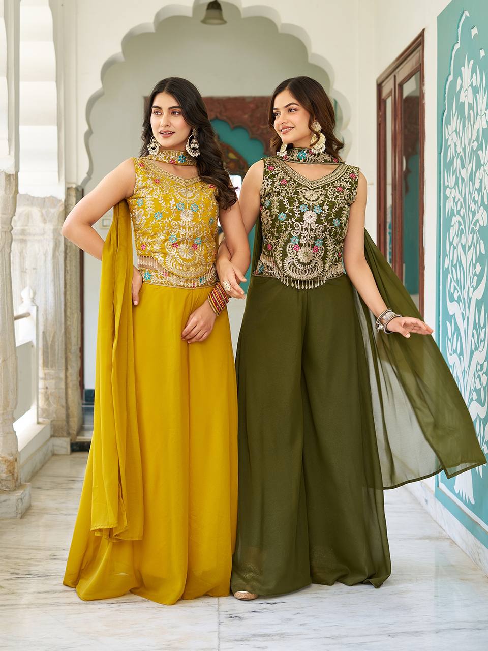 Haldi With Mahendi Tradition Meets  Palazzo Suit
