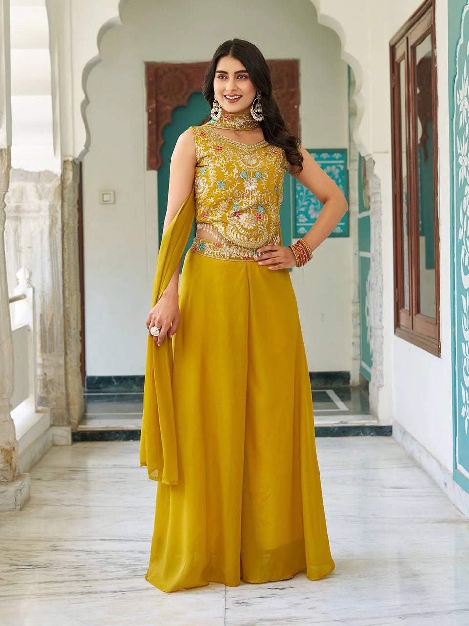 Haldi With Mahendi Tradition Meets  Palazzo Suit