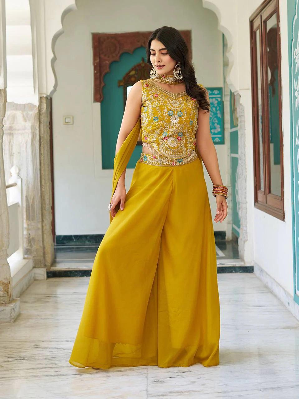 Haldi With Mahendi Tradition Meets  Palazzo Suit