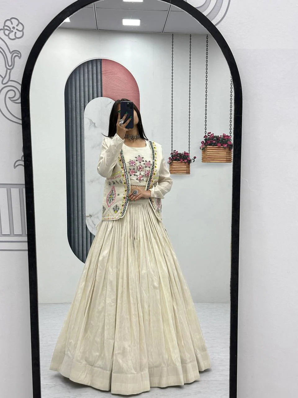 Vidhi Off-White Lehenga with Mirror Work Jacket