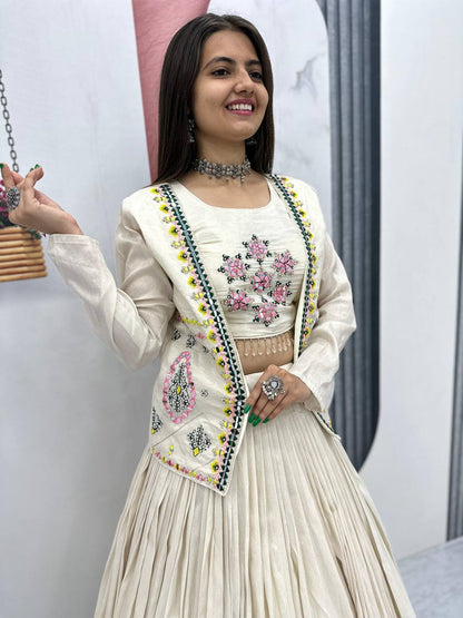 Vidhi Off-White Lehenga with Mirror Work Jacket