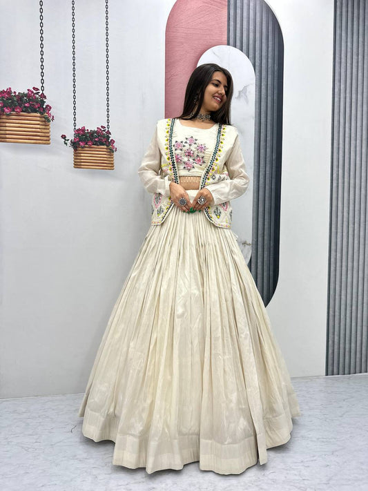 Vidhi Off-White Lehenga with Mirror Work Jacket