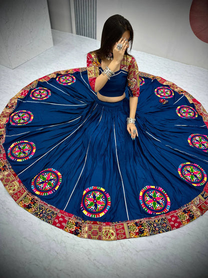 Blue Foil Print Gamthi Work Lehenga Choli